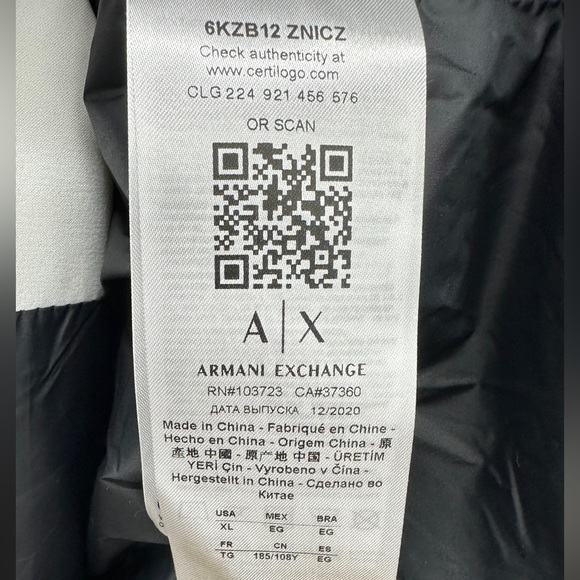 Armani Exchange Blouson White Jacket 6KZB12 ZNICZ 1100 - Picture 8 of 8